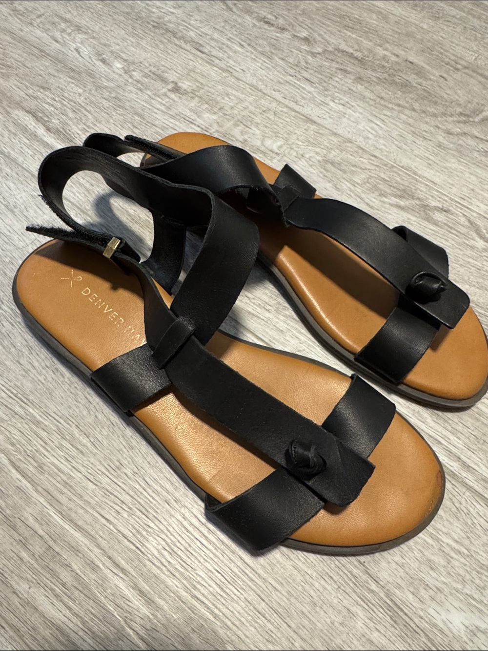 Black Leather-Strap Women's Sandals - Denver Hayes